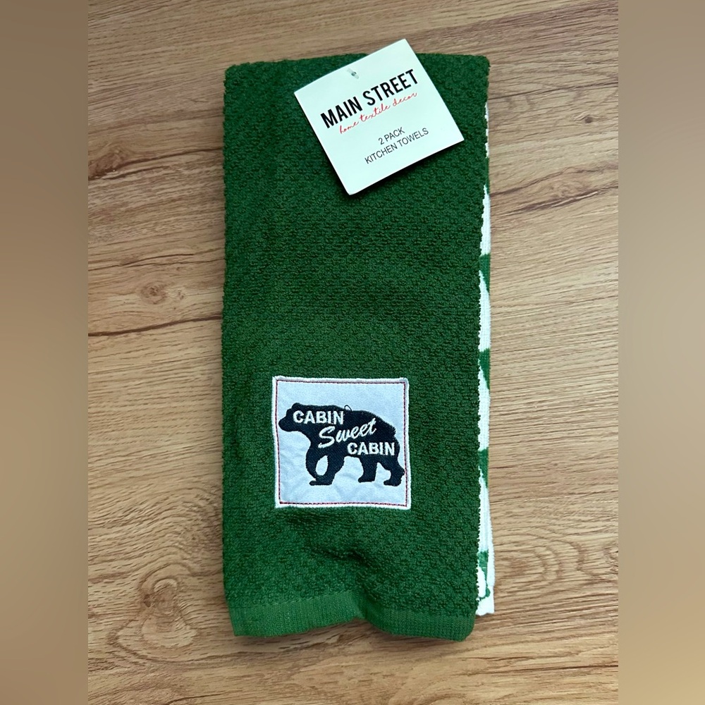 New hand towels, ‘cabin’ themed.